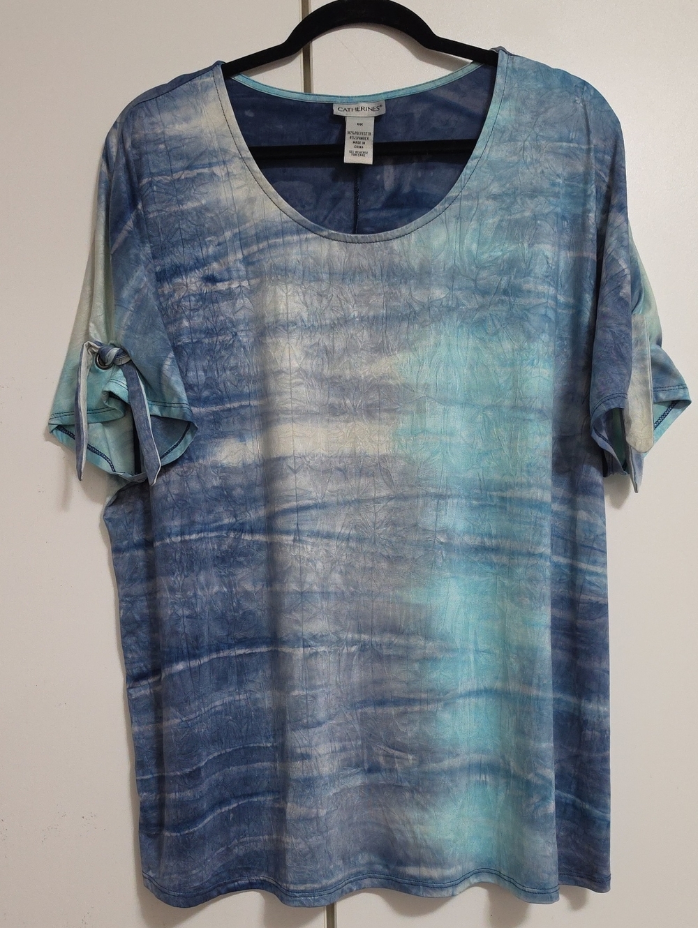 Catherines Blue Aqua Tie-Dye Short Sleeve Scoop Neck Top